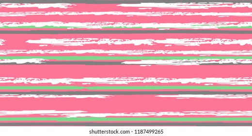 Seamless Background of Stripes. Watercolor Striped Fashion Print Design.  Fashionable Hand Lines. Grunge Stripes with Painted Brush Strokes.  Cloth, Textile Design, Linen, Fabric.