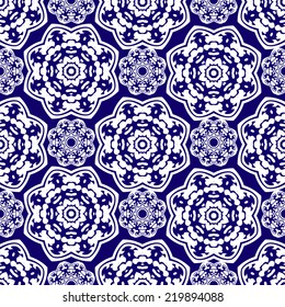 Seamless background  the style of Damascus. Blue and white pattern. FLoral motif. Vector illustration.