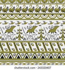 Seamless background in style Mezen. Vector illustration