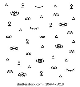 Seamless background in the style of psychedelic eye with esoteric elements. Pattern for fashion with eyes. The template for the cover fabric, books. Modern design for the fabric.