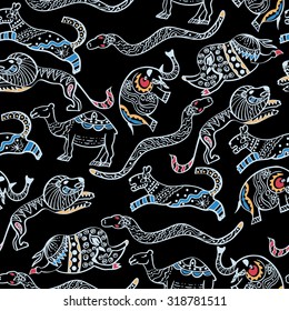 Seamless background with stylized African animals.