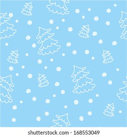 Seamless background with stylized Christmas trees and snowflakes. EPS 10 vector illustration.