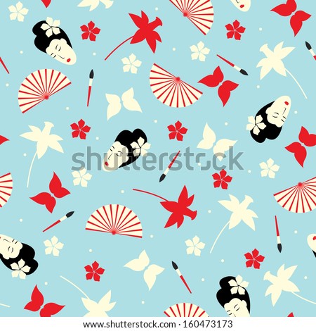 Seamless Background With Stylized Elements Of Japanese Culture Seamless Background With Stylized Elements Of Japanese Culture