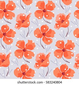 Seamless background with stylized flowers. Hand drawn vector illustration