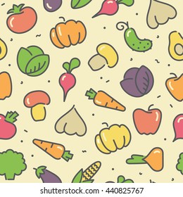 Seamless background with stylized illustrations of the vegetables and avocado