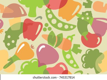Seamless background of stylized image vegetables.Vector illustration
