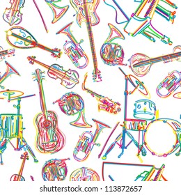 Seamless background with stylized musical instruments