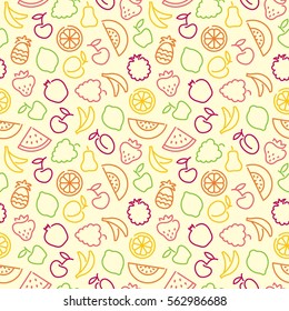 Seamless background with stylized outlines of fruits and berries.