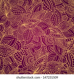Seamless background with stylized outlines of leaves and flowers