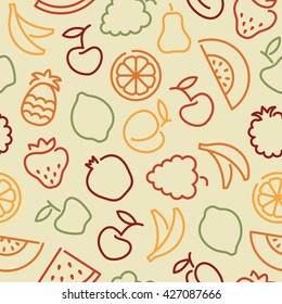 Seamless background with stylized outlines of the vegetables and avocado