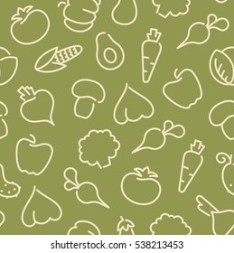 Seamless background with stylized outlines of the vegetables and avocado