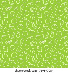 Seamless background with stylized outlines of the vegetables and avocado