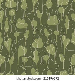 Seamless background with stylized trees. Forest pattern color