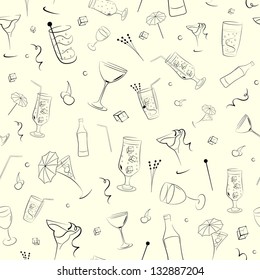 Seamless background of the subjects on alcoholic beverages