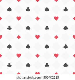 Seamless background with suits: hearts, diamonds, clubs, spades. Poker casino seamless pattern illustration.