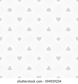 Seamless background with suits: hearts, diamonds, clubs, spades. Poker casino pattern illustration. Gambling vector texture.