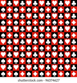 Seamless background with suits: hearts, diamonds, clubs, spades. Vector illustration.
