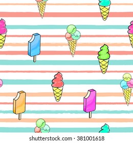 seamless background summer juicy with ice cream with brush stripes