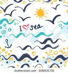 Seamless background in summer style. I love the sea.