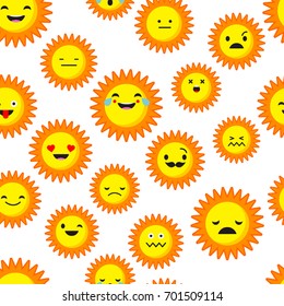 Seamless background with Sun emotions. Vector illustration. Textile rapport.