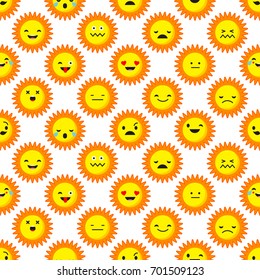 Seamless background with Sun emotions. Vector illustration. Textile rapport.