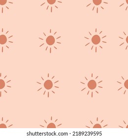 Seamless background sun gender neutral pattern. Whimsical minimal earthy 2 tone color. kids nursery wallpaper or boho cartoon summer fashion all over print. Vector illustration