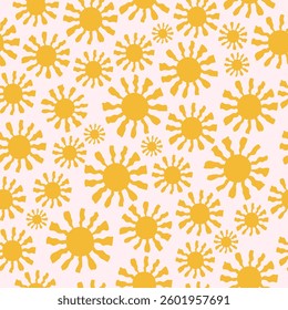 Seamless background with sun. Minimal hand drawn summer pattern. Vector.
