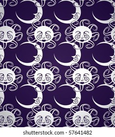 Seamless background with sun and moon