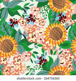 Seamless background with sunflowers