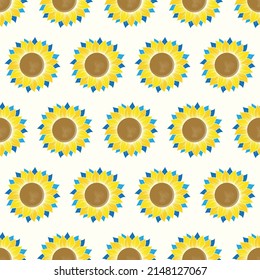 Seamless background with sunflowers pattern. Abstract yellow and blue color flowers silhouettes wallpaper