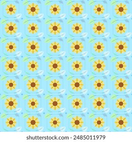 Seamless Background of Sunflowers Pattern. Isolated Vector.