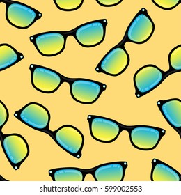 Seamless background from sunglasses with colored glasses. Pattern.