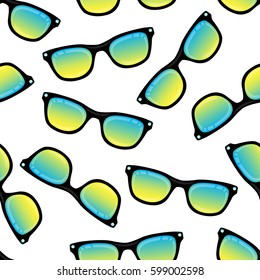Seamless background from sunglasses with colored glasses. Pattern.