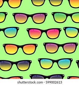 Seamless background from sunglasses with colored glasses. Pattern.