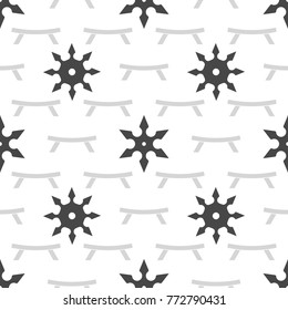 Seamless background with suriken and kunaj. Vector pattern with ninja weapons
