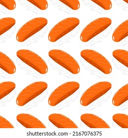 Seamless background with sushi pattern. Japanese food. Wrapping paper pattern. Repeating pattern. Vector.