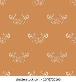 Seamless background swallow tail butterfly gender neutral pattern. Whimsical minimal earthy 2 tone color. kids nursery wallpaper or boho cartoon insect fashion all over print.