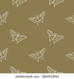 Seamless background swallow tail butterfly gender neutral pattern. Whimsical minimal earthy 2 tone color. kids nursery wallpaper or boho cartoon insect fashion all over print.