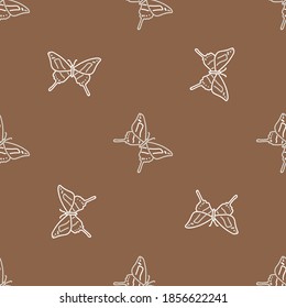 Seamless background swallow tail butterfly gender neutral pattern. Whimsical minimal earthy 2 tone color. kids nursery wallpaper or boho cartoon insect fashion all over print.