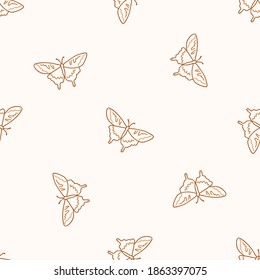 Seamless background swallow tail butterfly gender neutral pattern. Whimsical minimal earthy 2 tone color. kids nursery wallpaper or boho cartoon insect fashion all over print.