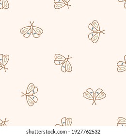 Seamless background swallow tail butterfly gender neutral pattern. Whimsical minimal earthy 2 tone color. kids nursery wallpaper or boho cartoon insect fashion all over print.