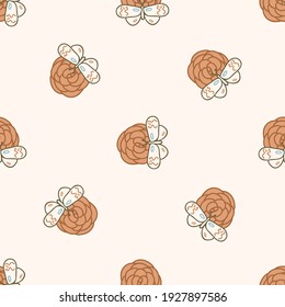 Seamless background swallow tail butterfly gender neutral pattern. Whimsical minimal earthy 2 tone color. kids nursery wallpaper or boho cartoon insect fashion all over print.