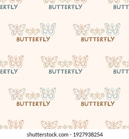Seamless background swallow tail butterfly gender neutral pattern. Whimsical minimal earthy 2 tone color. kids nursery wallpaper or boho cartoon insect fashion all over print.