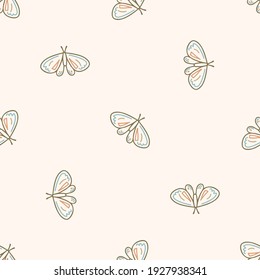 Seamless background swallow tail butterfly gender neutral pattern. Whimsical minimal earthy 2 tone color. kids nursery wallpaper or boho cartoon insect fashion all over print.