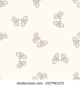 Seamless background swallow tail butterfly gender neutral pattern. Whimsical minimal earthy 2 tone color. kids nursery wallpaper or boho cartoon insect fashion all over print.