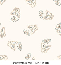 Seamless background swallow tail butterfly gender neutral pattern. Whimsical minimal earthy 2 tone color. kids nursery wallpaper or boho cartoon insect fashion all over print.