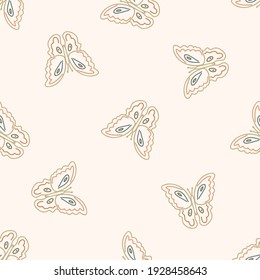 Seamless background swallow tail butterfly gender neutral pattern. Whimsical minimal earthy 2 tone color. kids nursery wallpaper or boho cartoon insect fashion all over print.