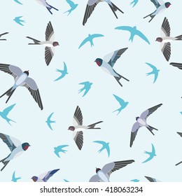 Seamless background with swallows. Pattern with a flock of birds
