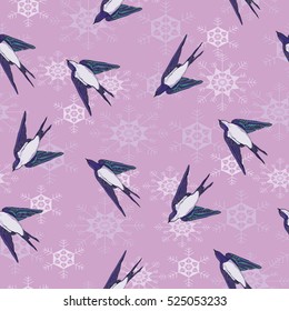 Seamless background with swallows. Pattern with a flock of birds