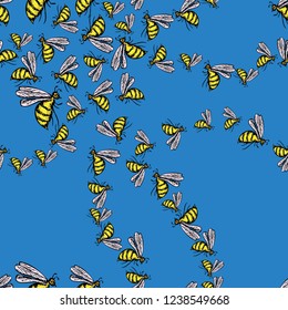 Seamless background of swarm of bees